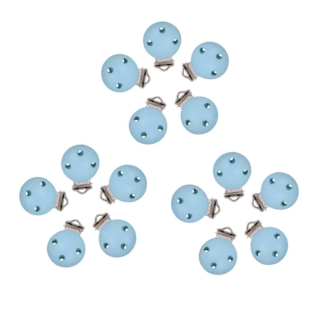 15pcs Round Holes Wooden Dummy Pacifier Clip for Infant Baby Blue