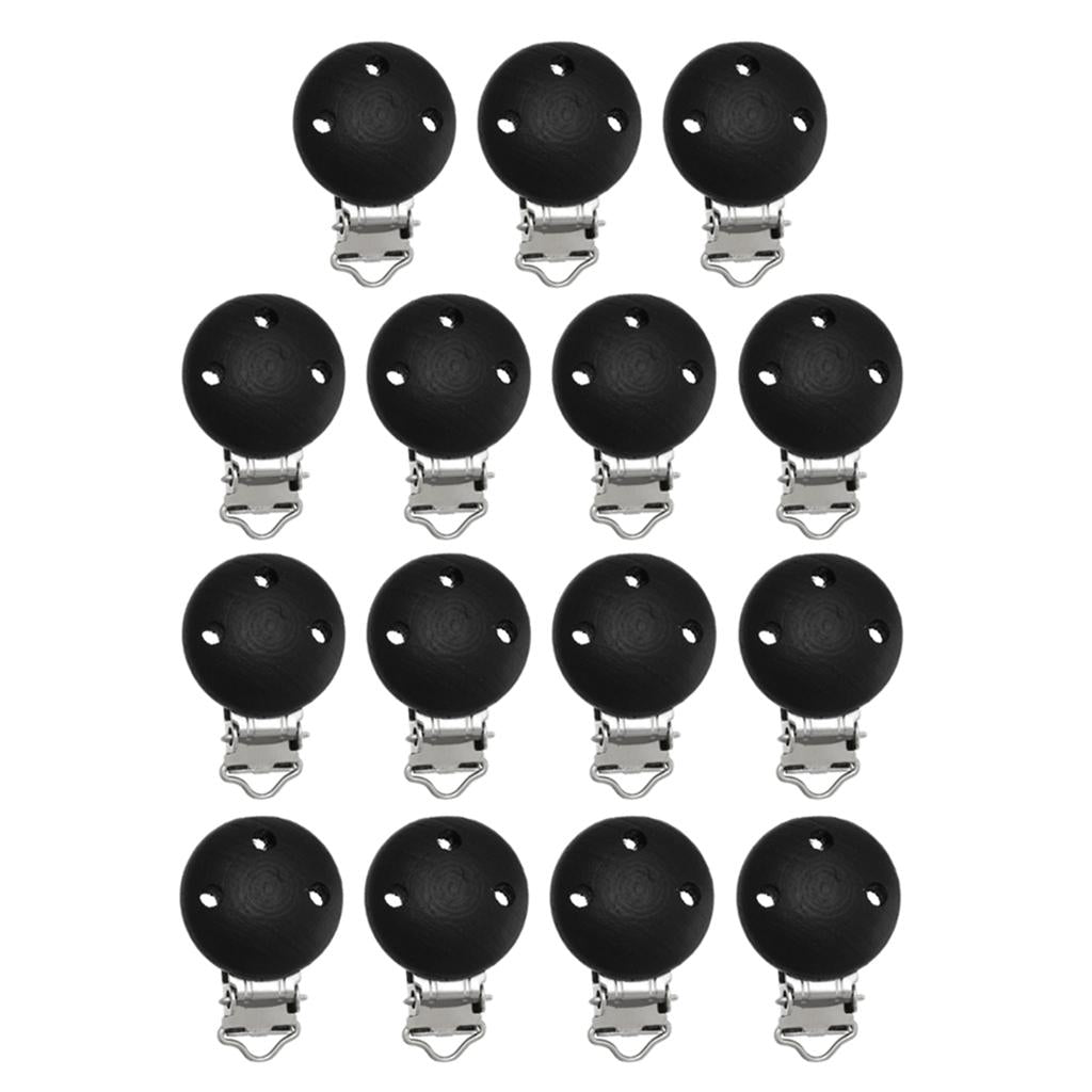 15pcs Round Holes Wooden Dummy Pacifier Clip for Infant Baby Black