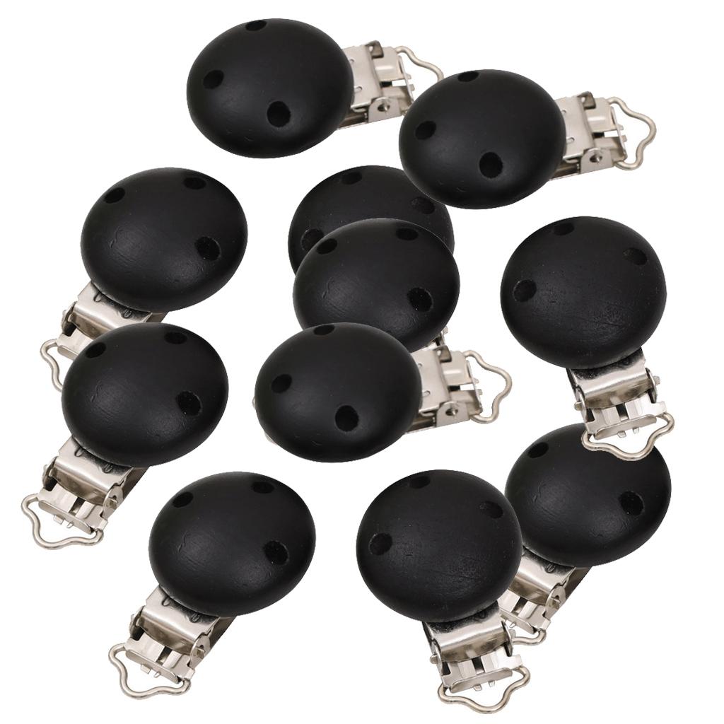 15pcs Round Holes Wooden Dummy Pacifier Clip for Infant Baby Black