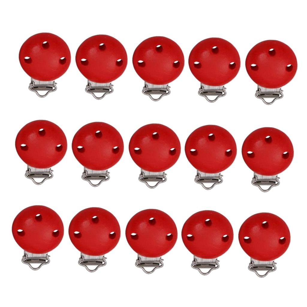 15pcs Round Holes Wooden Dummy Pacifier Clip for Infant Baby Red