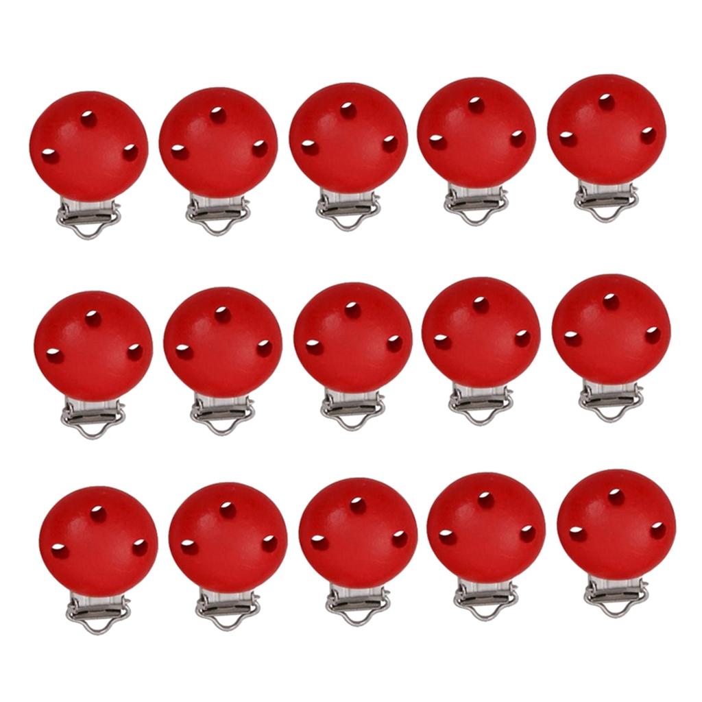 15pcs Round Holes Wooden Dummy Pacifier Clip for Infant Baby Red