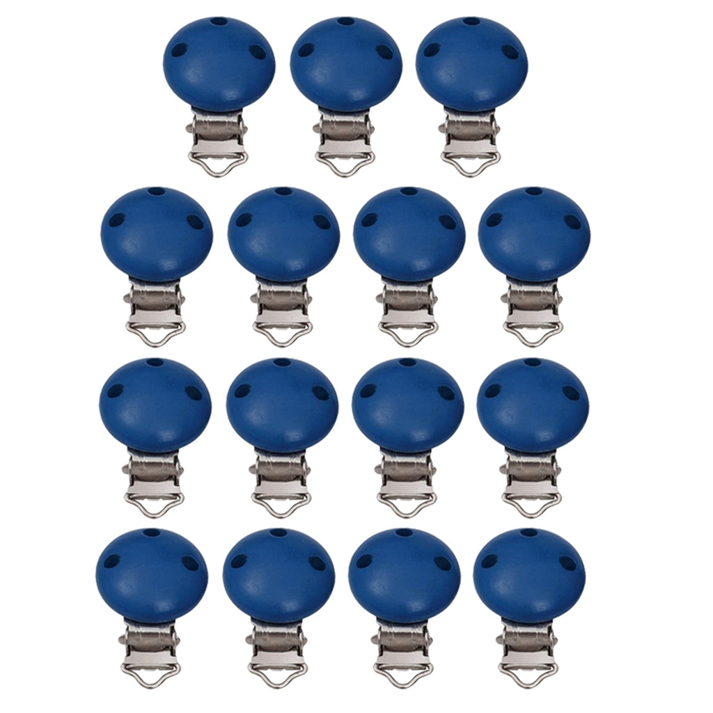 15pcs Round Holes Wooden Dummy Pacifier Clip for Infant Baby Deep Blue