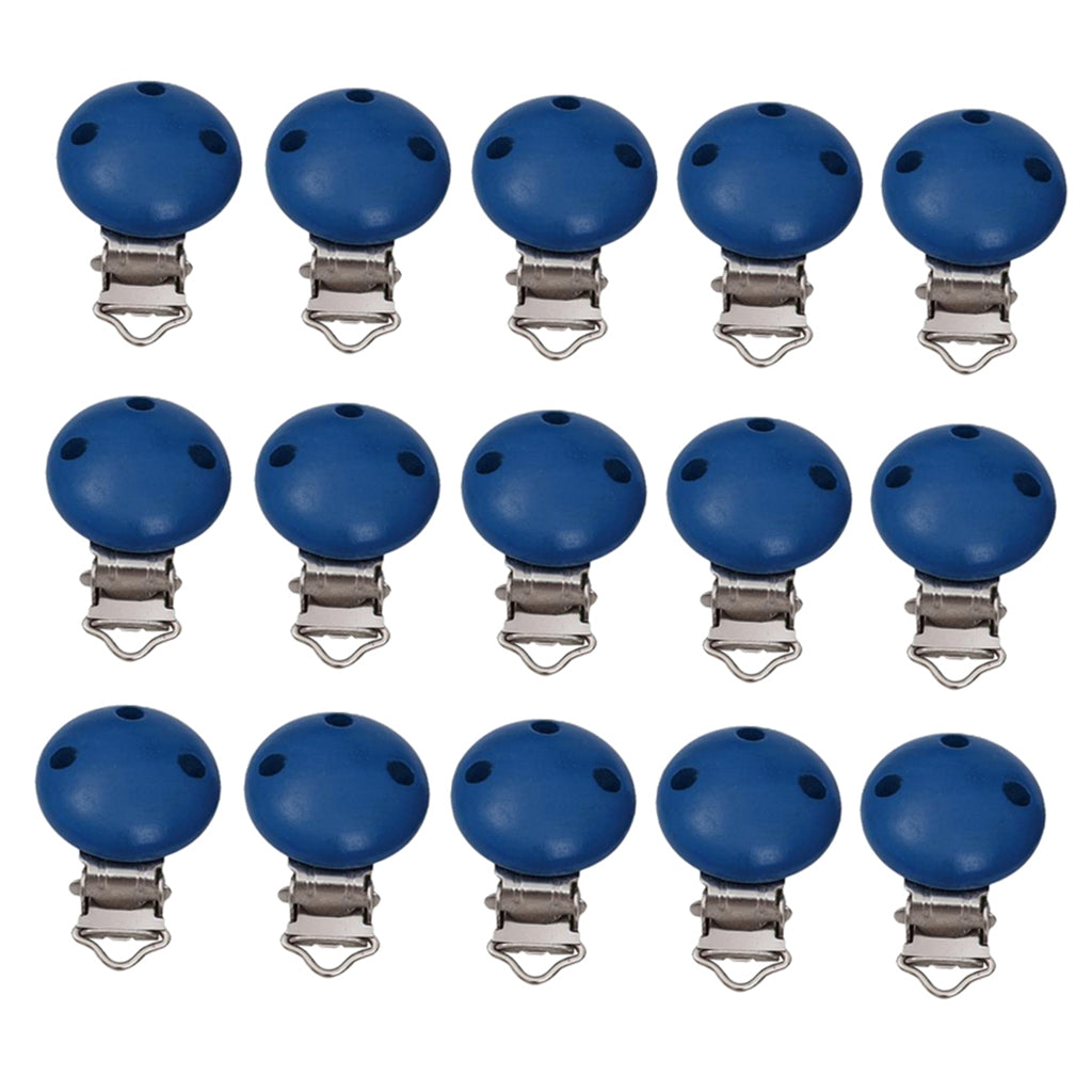 15pcs Round Holes Wooden Dummy Pacifier Clip for Infant Baby Deep Blue