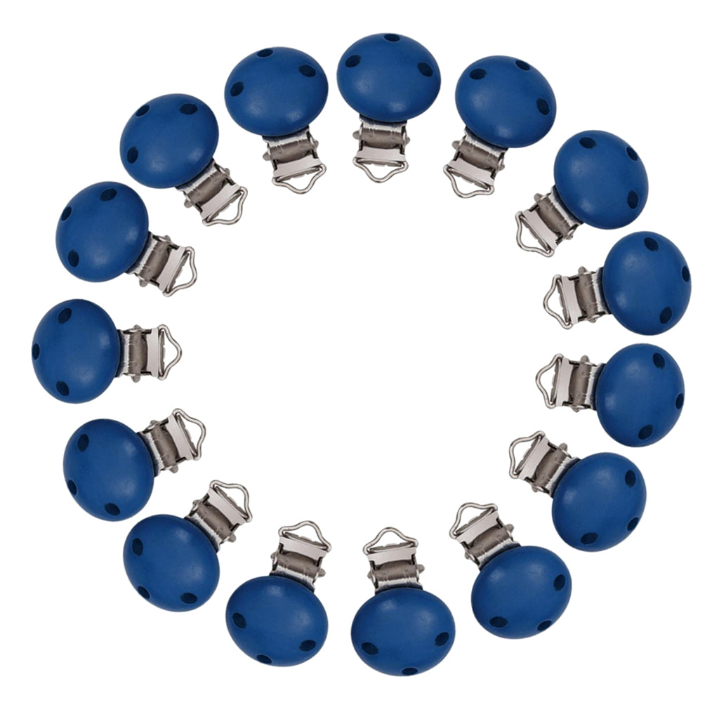 15pcs Round Holes Wooden Dummy Pacifier Clip for Infant Baby Deep Blue