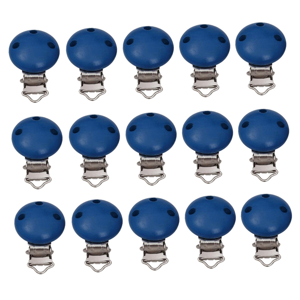 15pcs Round Holes Wooden Dummy Pacifier Clip for Infant Baby Deep Blue