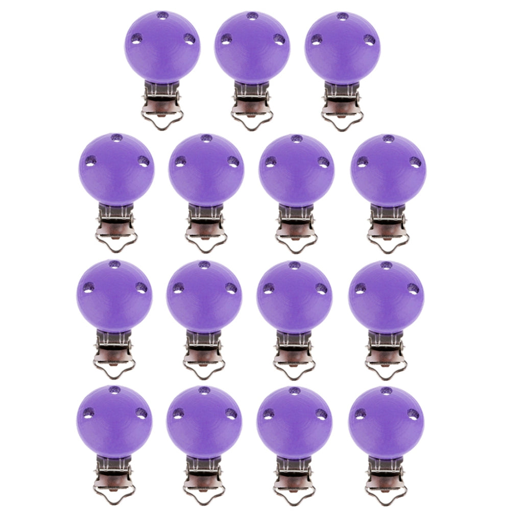 15pcs Round Holes Wooden Dummy Pacifier Clip for Infant Baby Purple