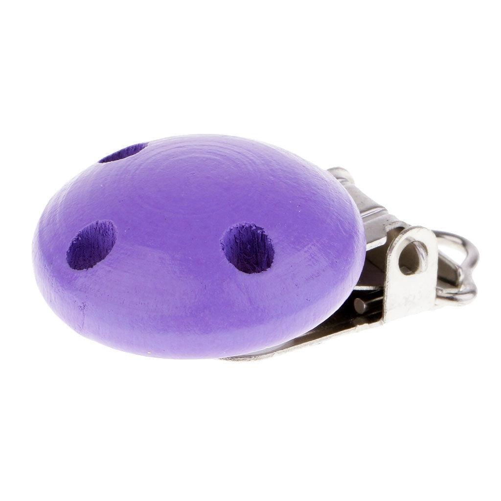 15pcs Round Holes Wooden Dummy Pacifier Clip for Infant Baby Purple