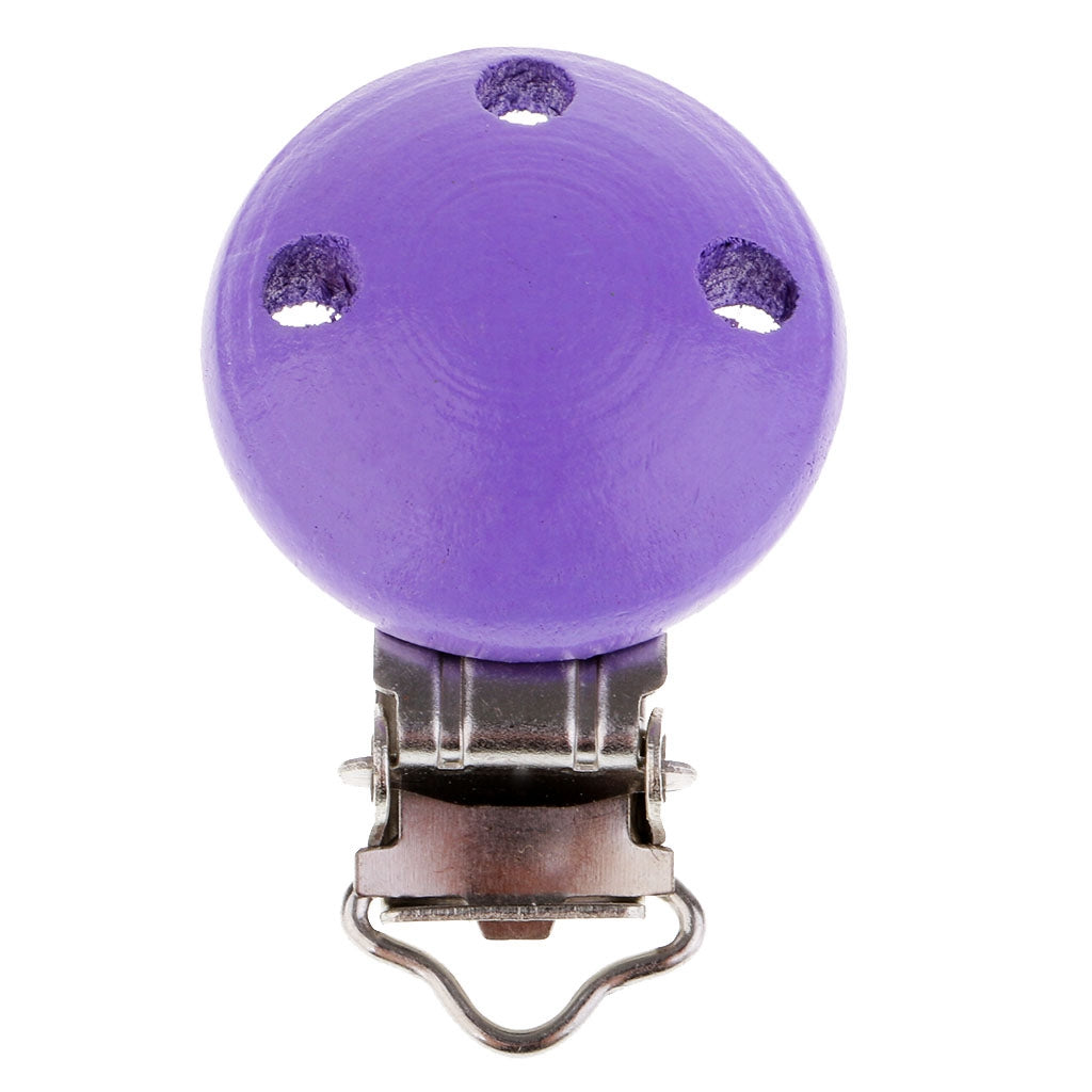 15pcs Round Holes Wooden Dummy Pacifier Clip for Infant Baby Purple