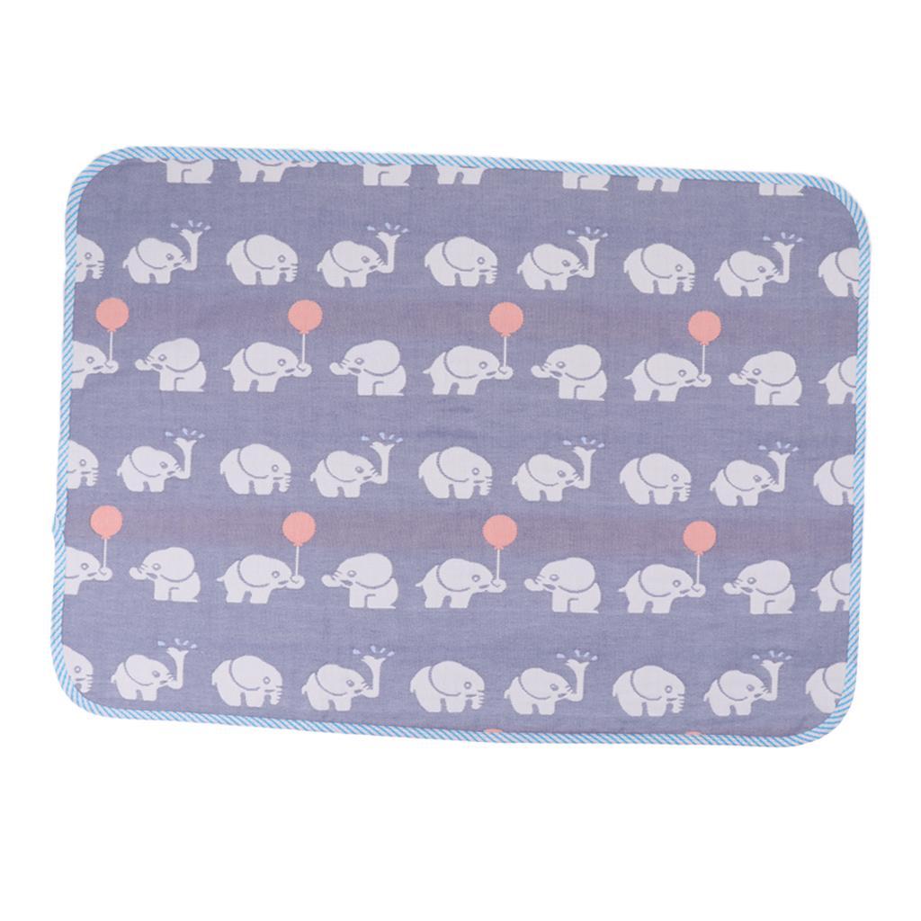 Baby Six-Layer Gauze Padding Mattress Changing Diaper Pad  Blue elephant  50x70cm
