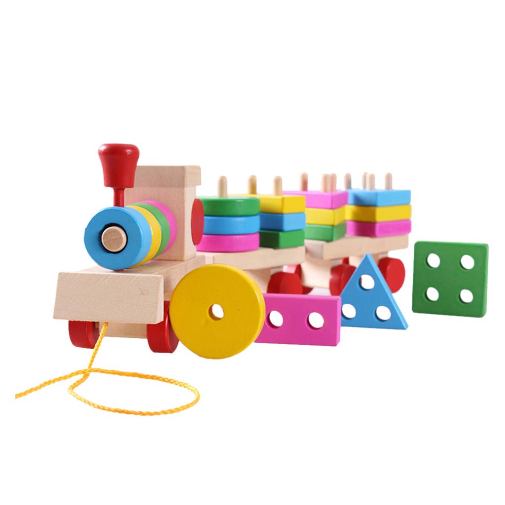 Wood Educational Shape Color Sorting Puzzles Preschool Stacking Block Toys