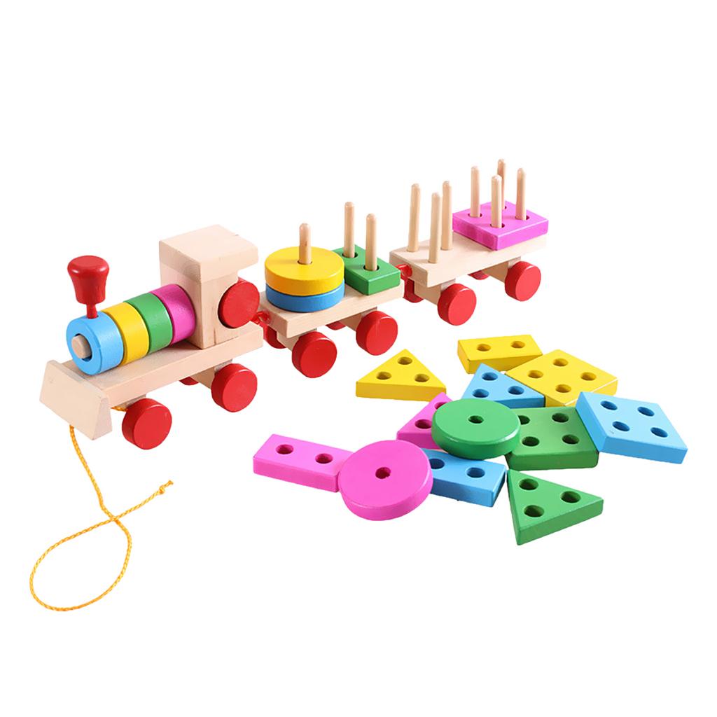 Wood Educational Shape Color Sorting Puzzles Preschool Stacking Block Toys