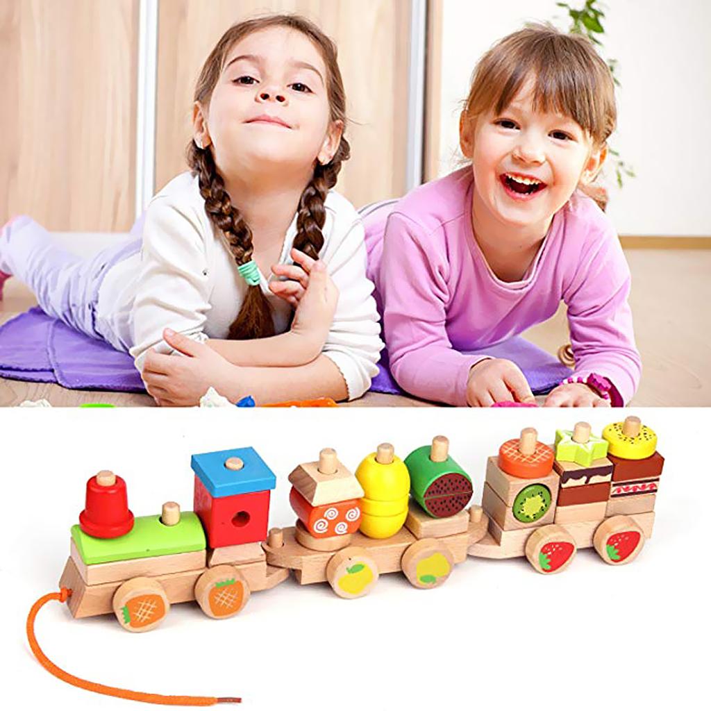 Wood Educational Shape Color Sorting Puzzles Preschool Stacking Block Toys