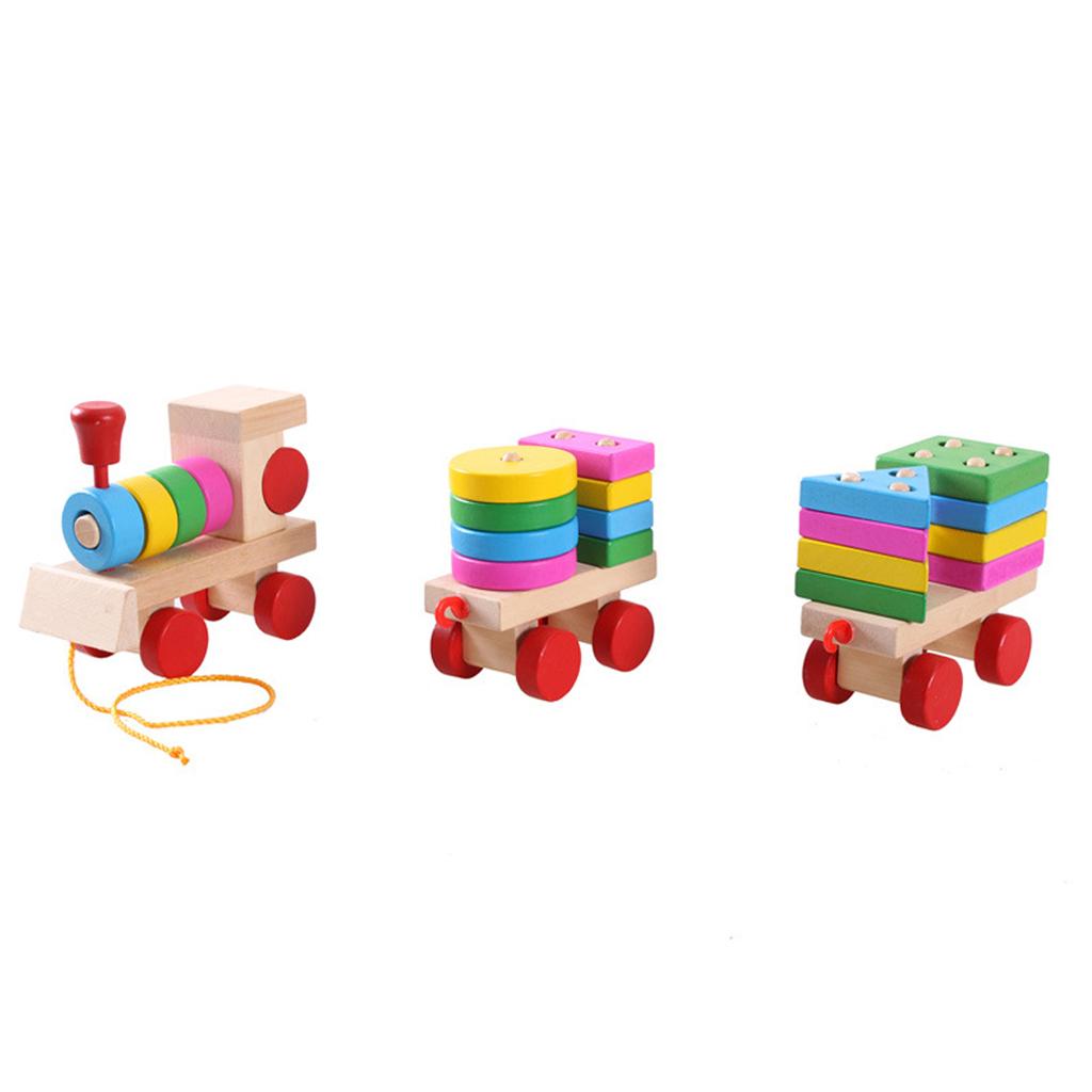 Wood Educational Shape Color Sorting Puzzles Preschool Stacking Block Toys