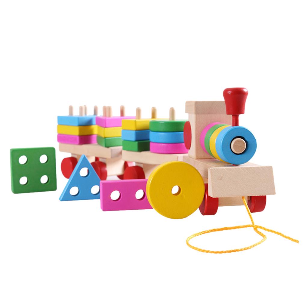 Wood Educational Shape Color Sorting Puzzles Preschool Stacking Block Toys