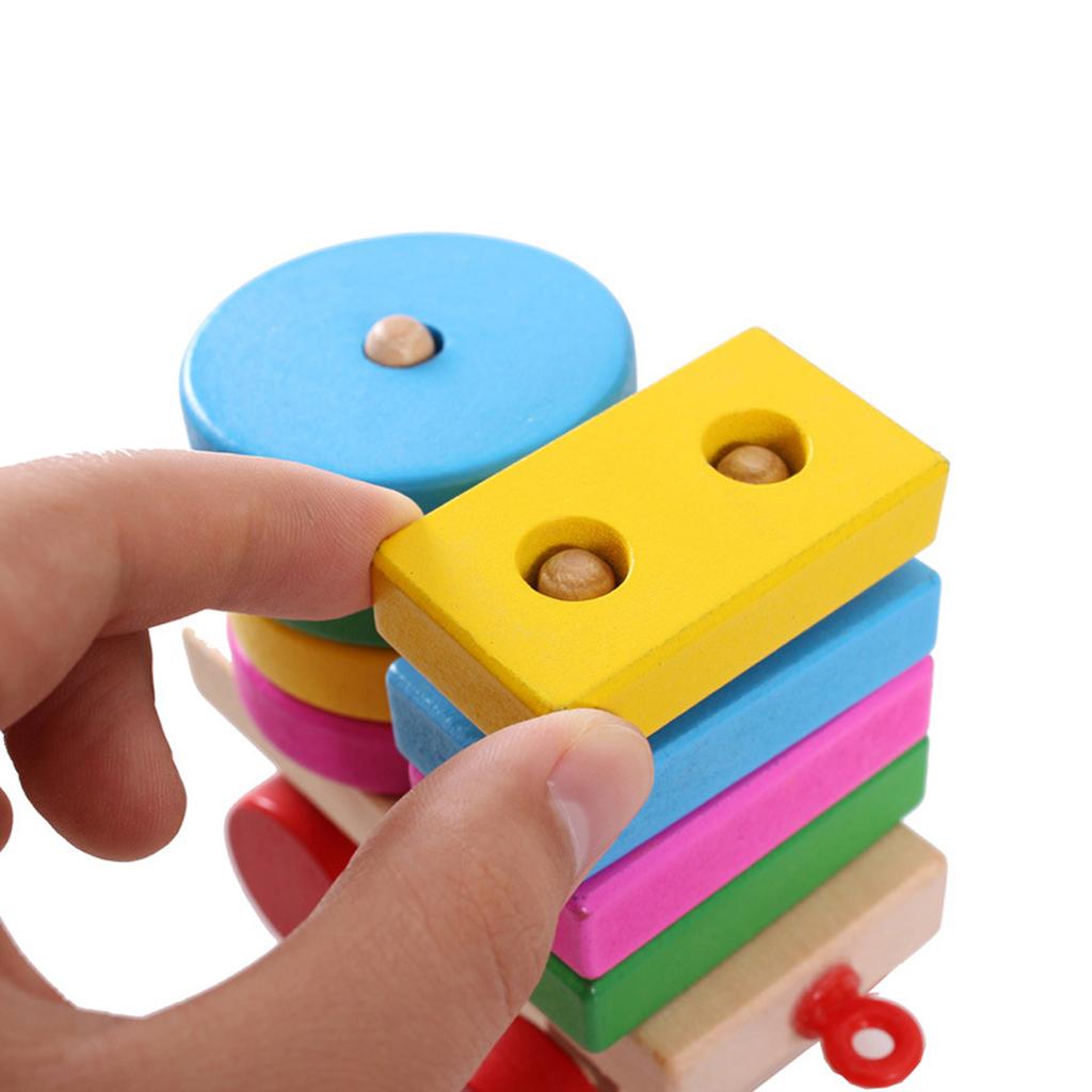 Wood Educational Shape Color Sorting Puzzles Preschool Stacking Block Toys