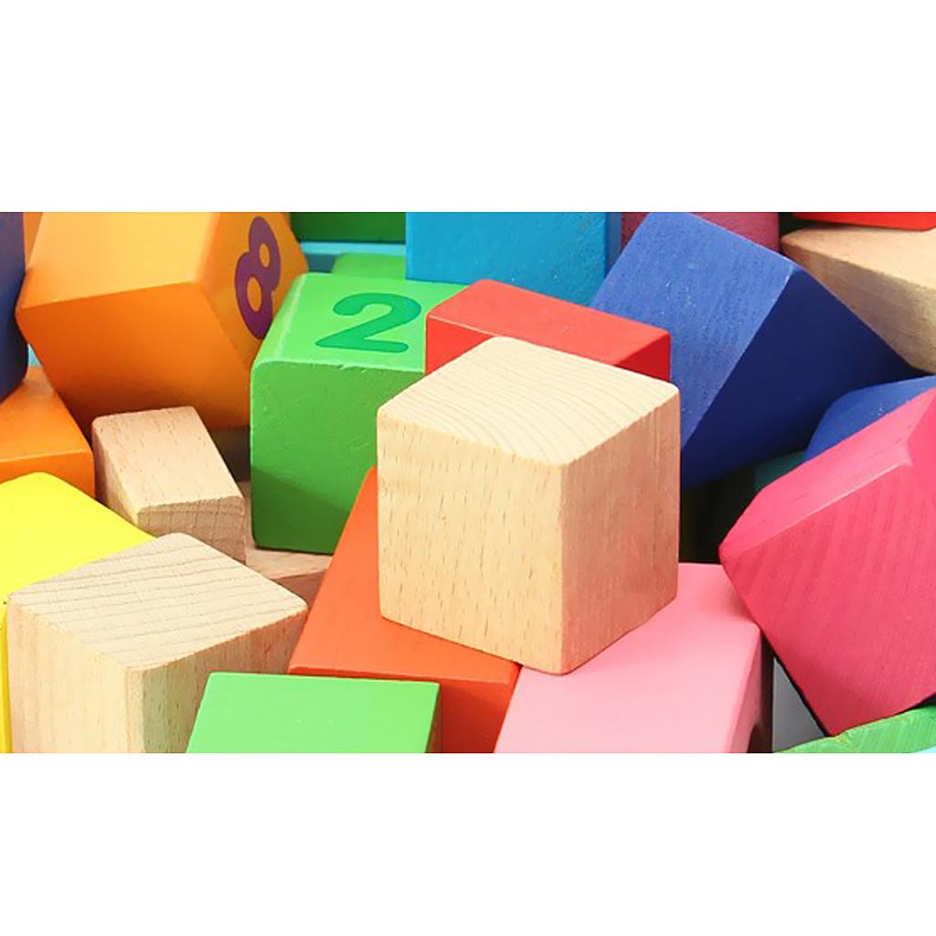 Child 100pc Wooden Building Blocks Kids Construction Toy Bricks Set Creative