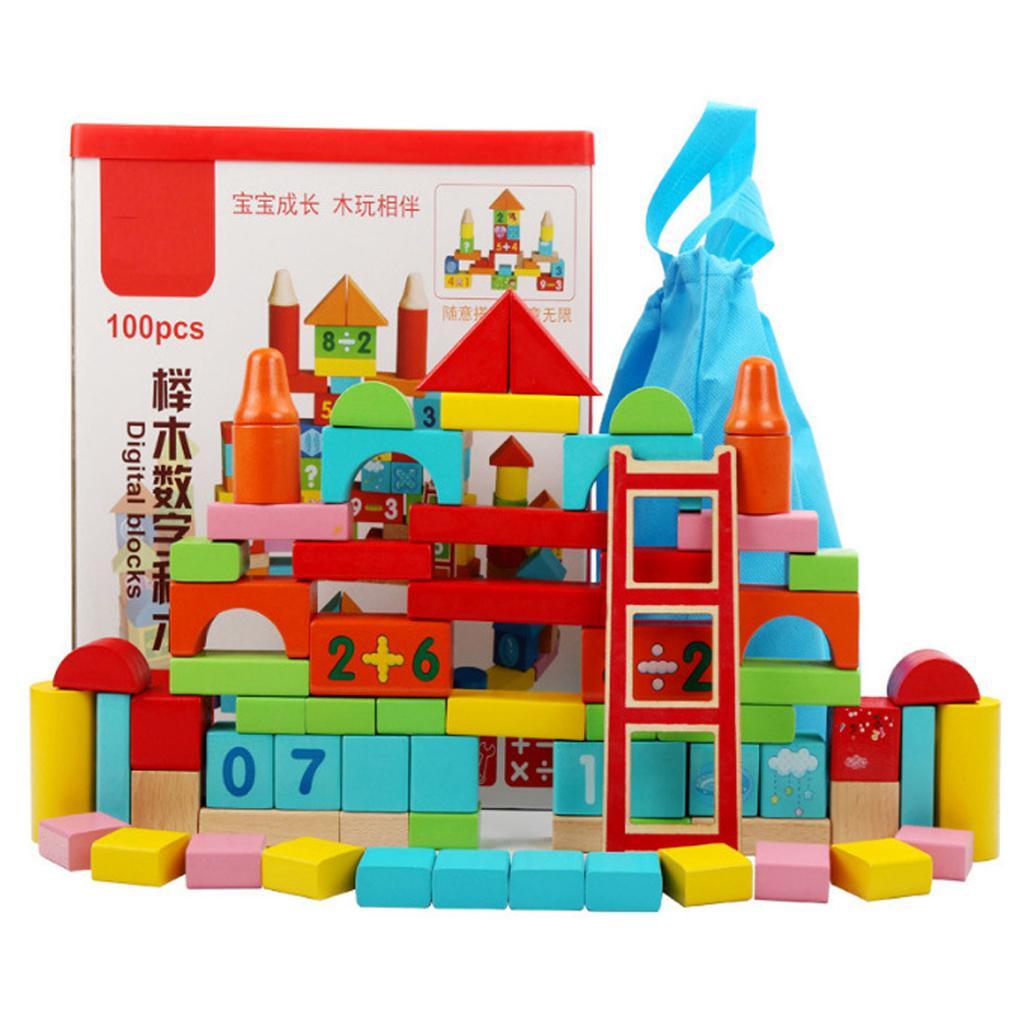 Child 100pc Wooden Building Blocks Kids Construction Toy Bricks Set Creative