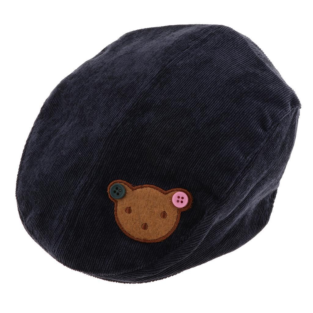 Toddler Kids Baby Boys Girls Beret Cap Fashion Cartoon Bear Hat Navy blue