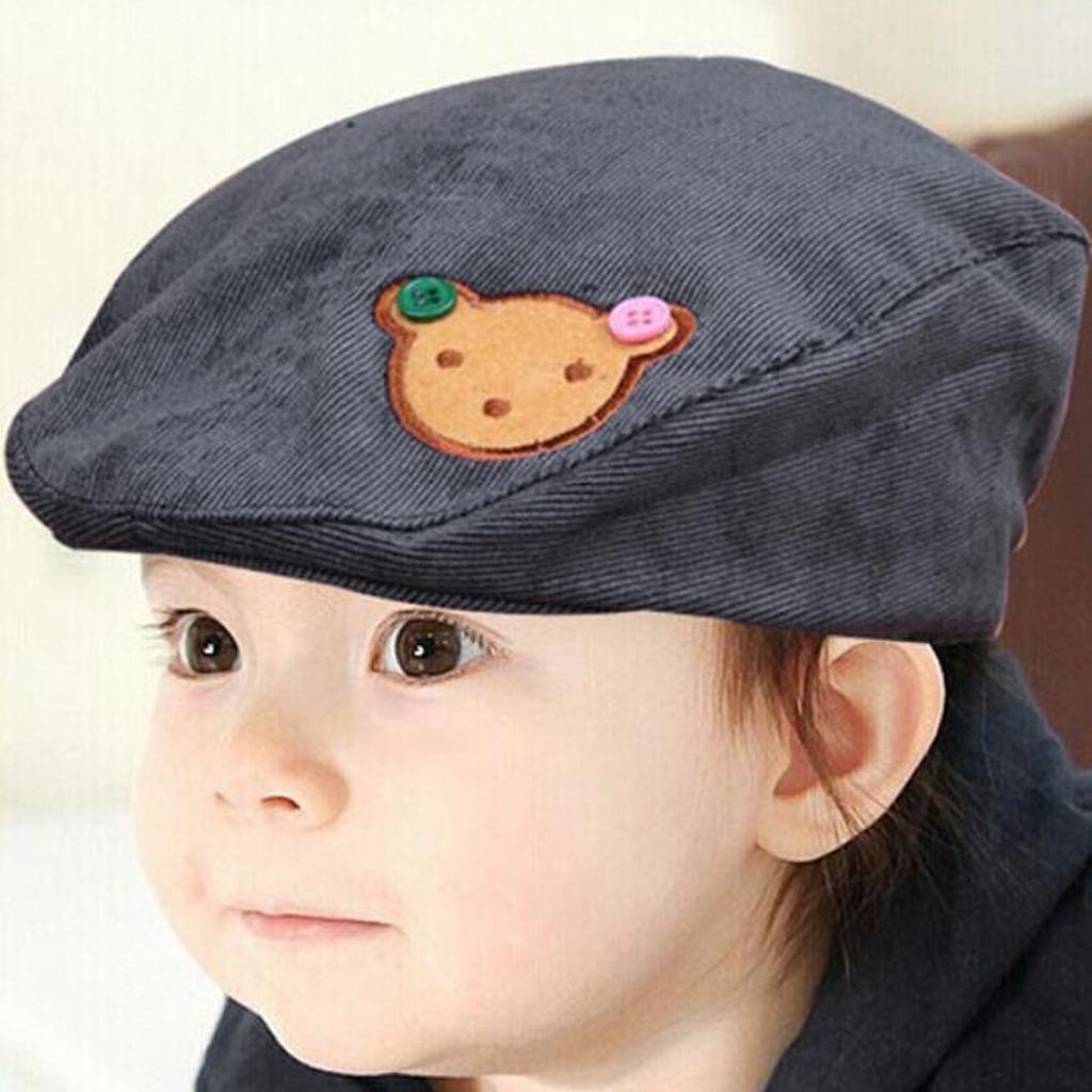 Toddler Kids Baby Boys Girls Beret Cap Fashion Cartoon Bear Hat Navy blue