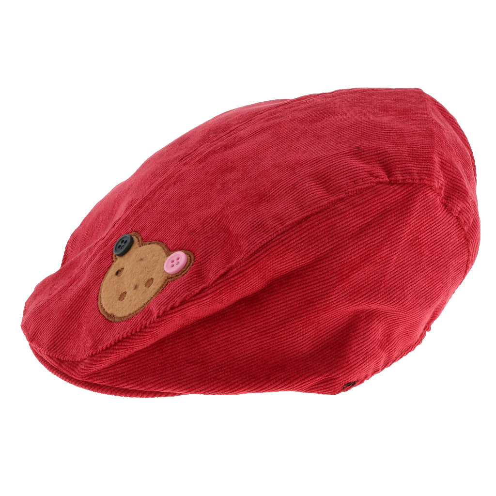 Toddler Kids Baby Boys Girls Beret Cap Fashion Cartoon Bear Hat Red