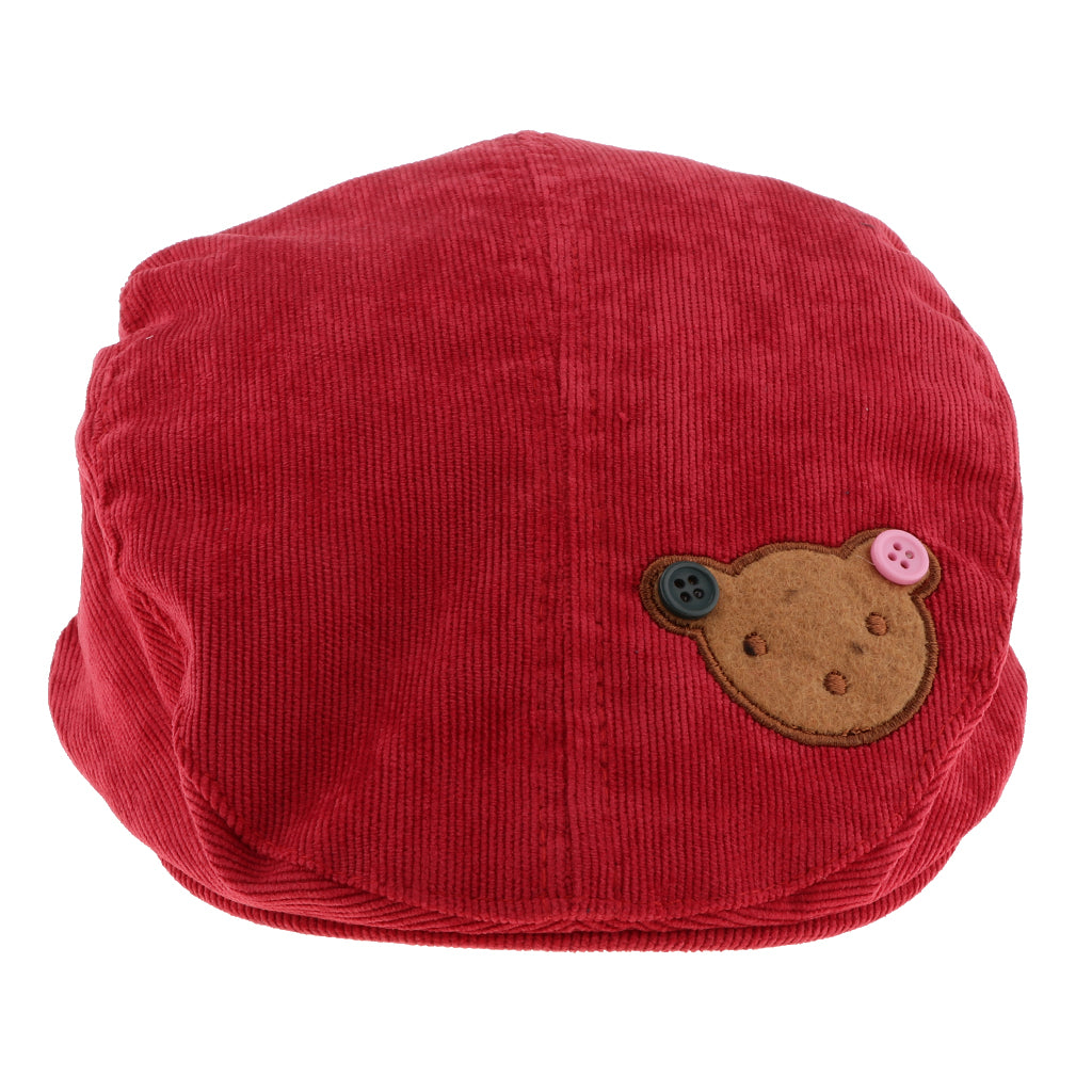 Toddler Kids Baby Boys Girls Beret Cap Fashion Cartoon Bear Hat Red