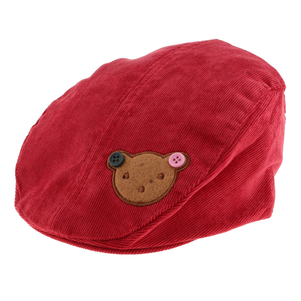 Toddler Kids Baby Boys Girls Beret Cap Fashion Cartoon Bear Hat Red