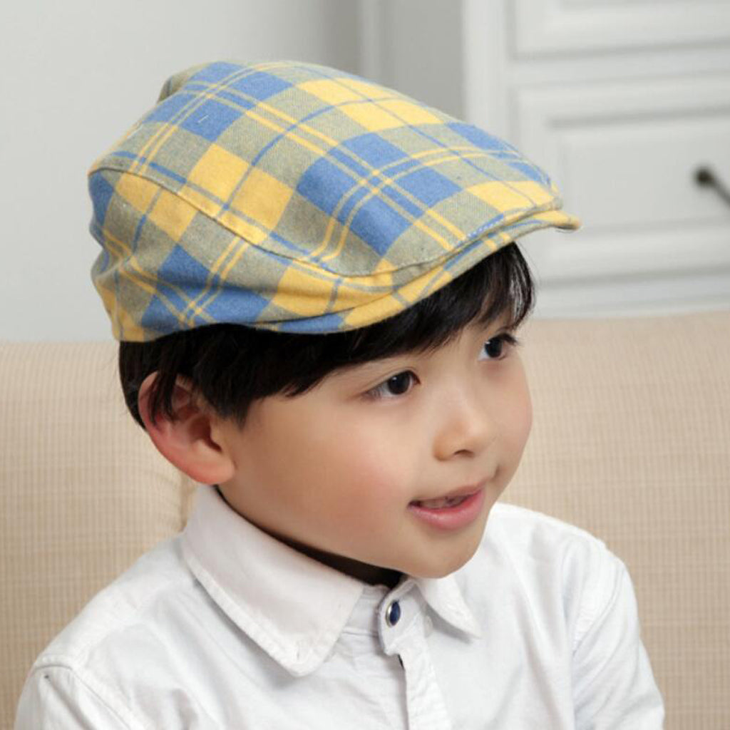 Kids Beret Retro Plaid Hat for Baby Children's Cap  Yellow