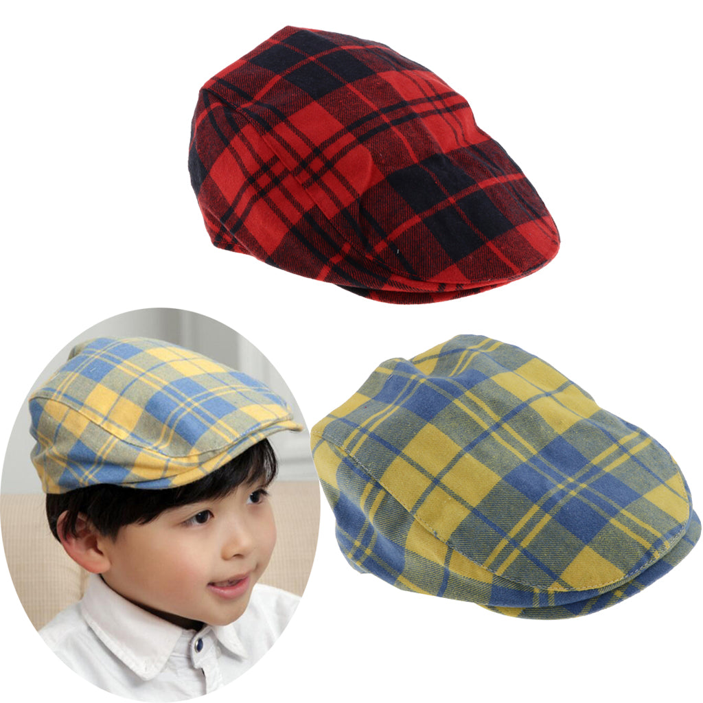 Kids Beret Retro Plaid Hat for Baby Children's Cap  Yellow