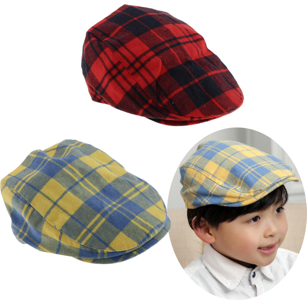 Kids Beret Retro Plaid Hat for Baby Children's Cap  Yellow