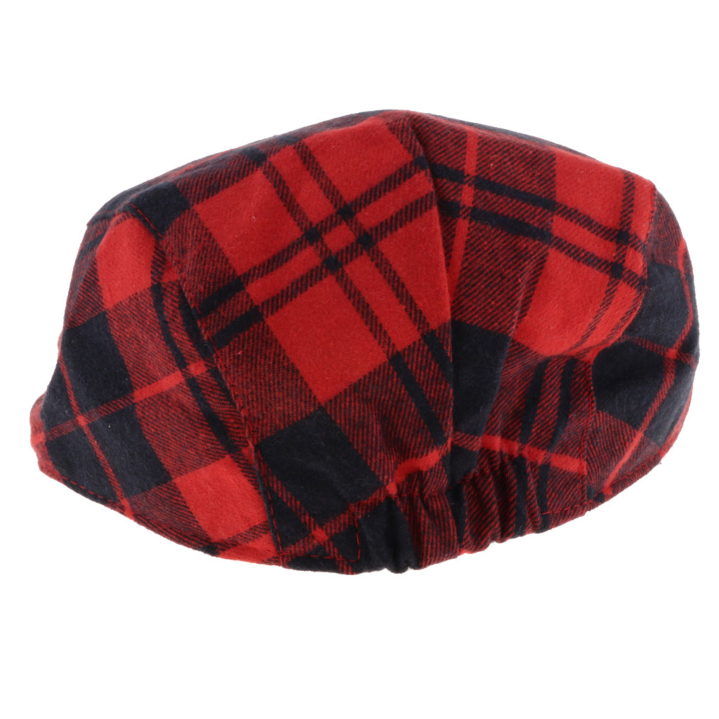 Kids Beret Retro Plaid Hat for Baby Children's Cap  Red