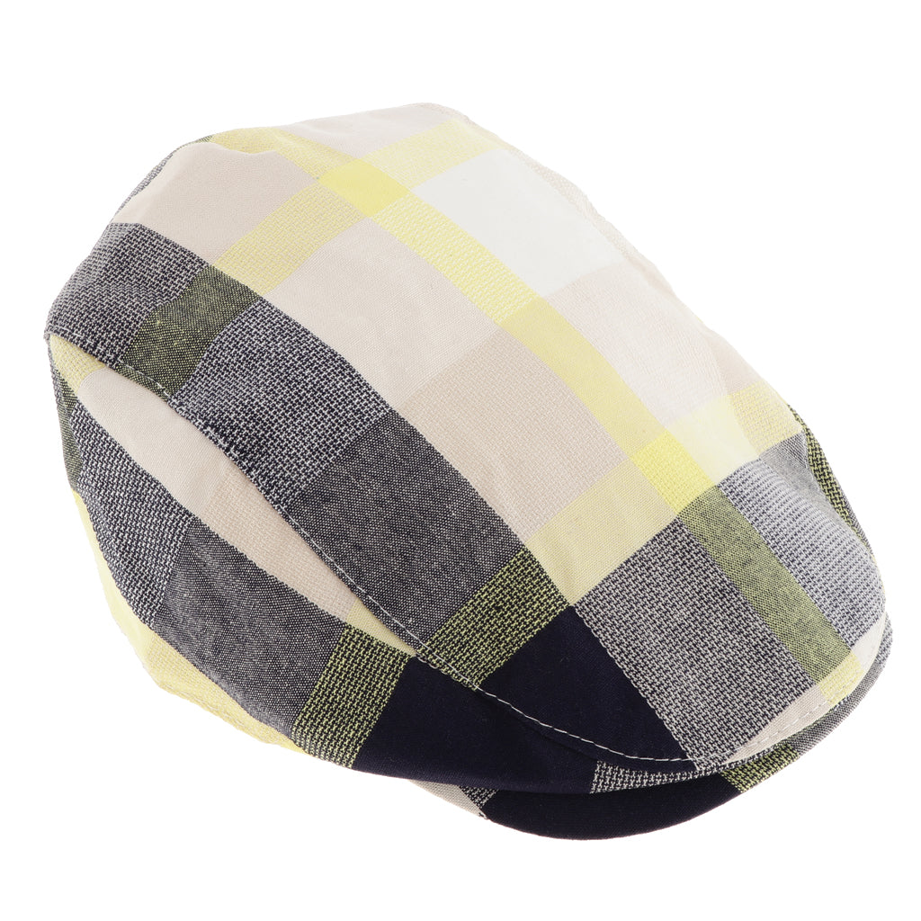 Children's Beret Retro Plaid Hat for Baby Children's Cap Yellow plaid
