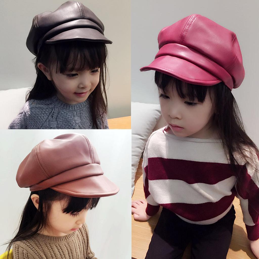 Baby Boy Girls Hats Soft Pu Sunhat Baseball Cap Sun Hat Beret Camel