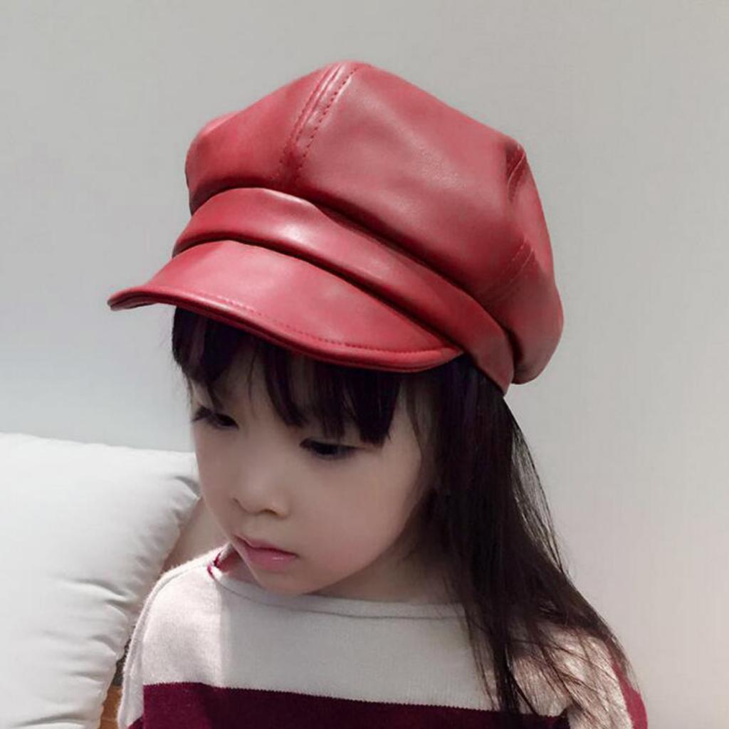 Baby Boy Girls Hats Soft Pu Sunhat Baseball Cap Sun Hat Beret Red