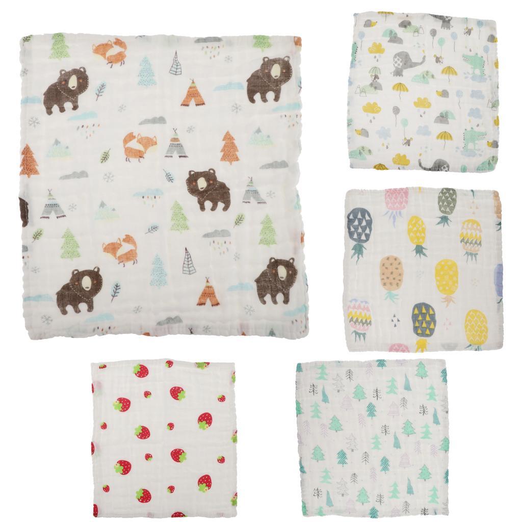 Six Layer Printed Square Cotton Towel Baby Saliva Towel  Green umbrella