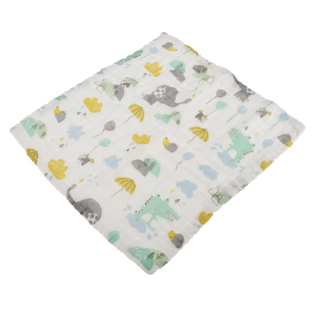 Six Layer Printed Square Cotton Towel Baby Saliva Towel  Green umbrella
