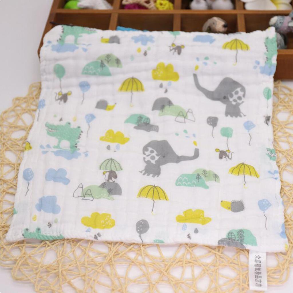 Six Layer Printed Square Cotton Towel Baby Saliva Towel  Green umbrella