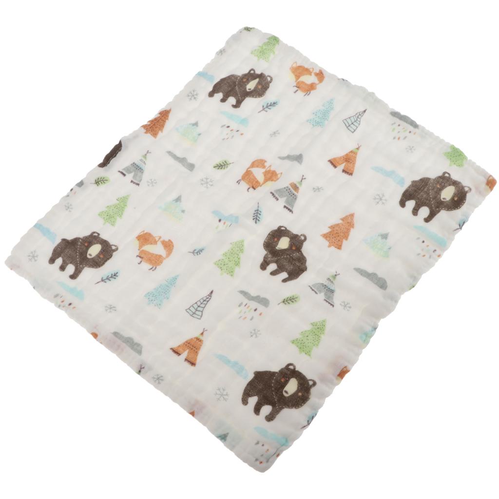 Six Layer Printed Square Cotton Towel Baby Saliva Towel  Coffee bear