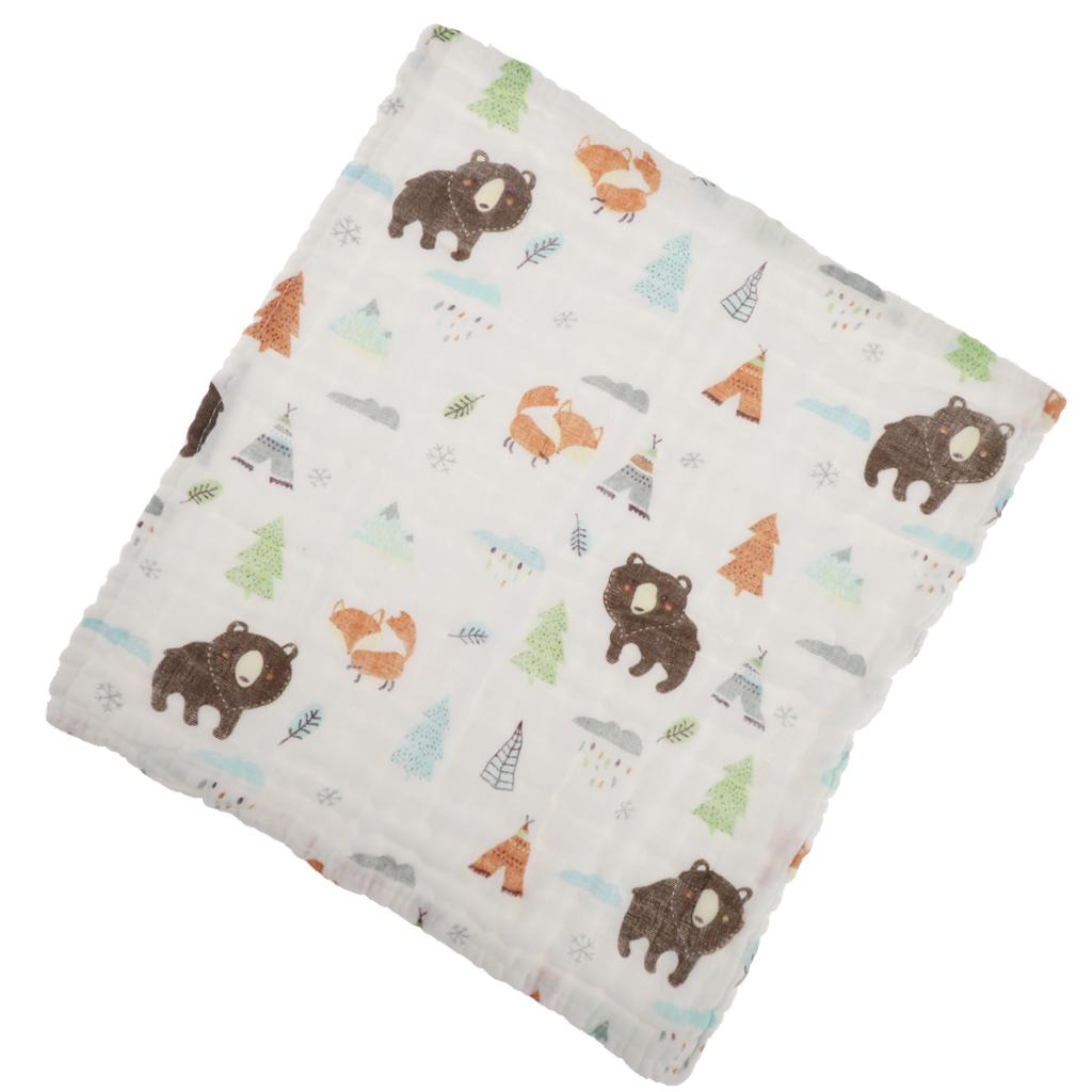 Six Layer Printed Square Cotton Towel Baby Saliva Towel  Coffee bear