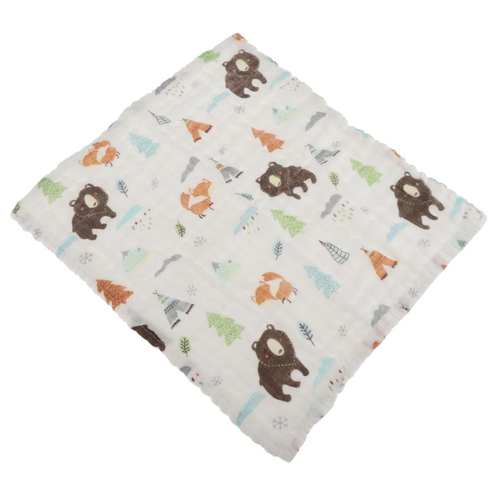Six Layer Printed Square Cotton Towel Baby Saliva Towel  Coffee bear