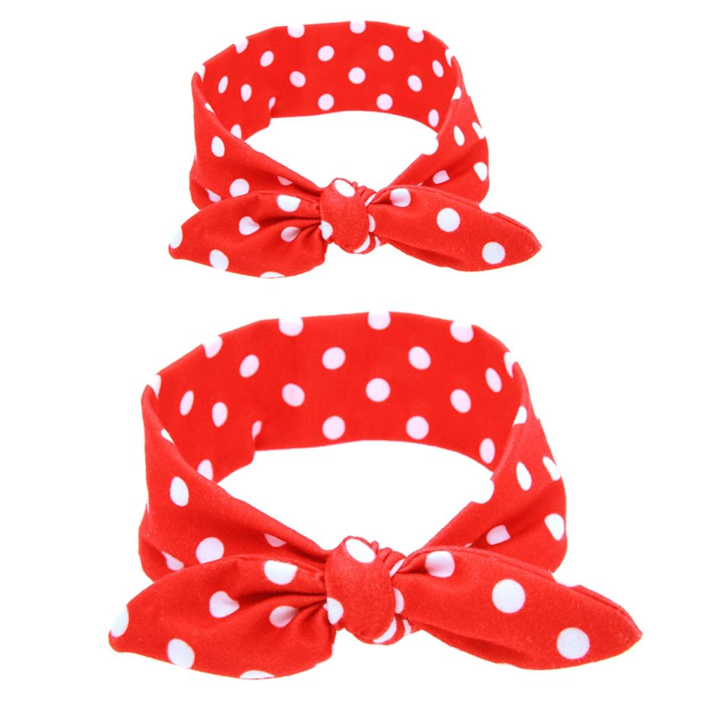 2Pcs Mom & Daughter Bow Knot Headband Hair Band Accessories Red Dot