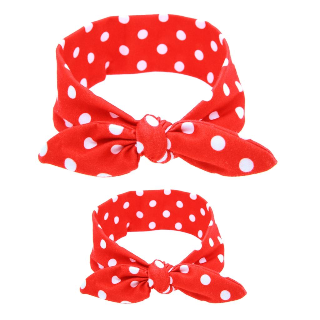 2Pcs Mom & Daughter Bow Knot Headband Hair Band Accessories Red Dot