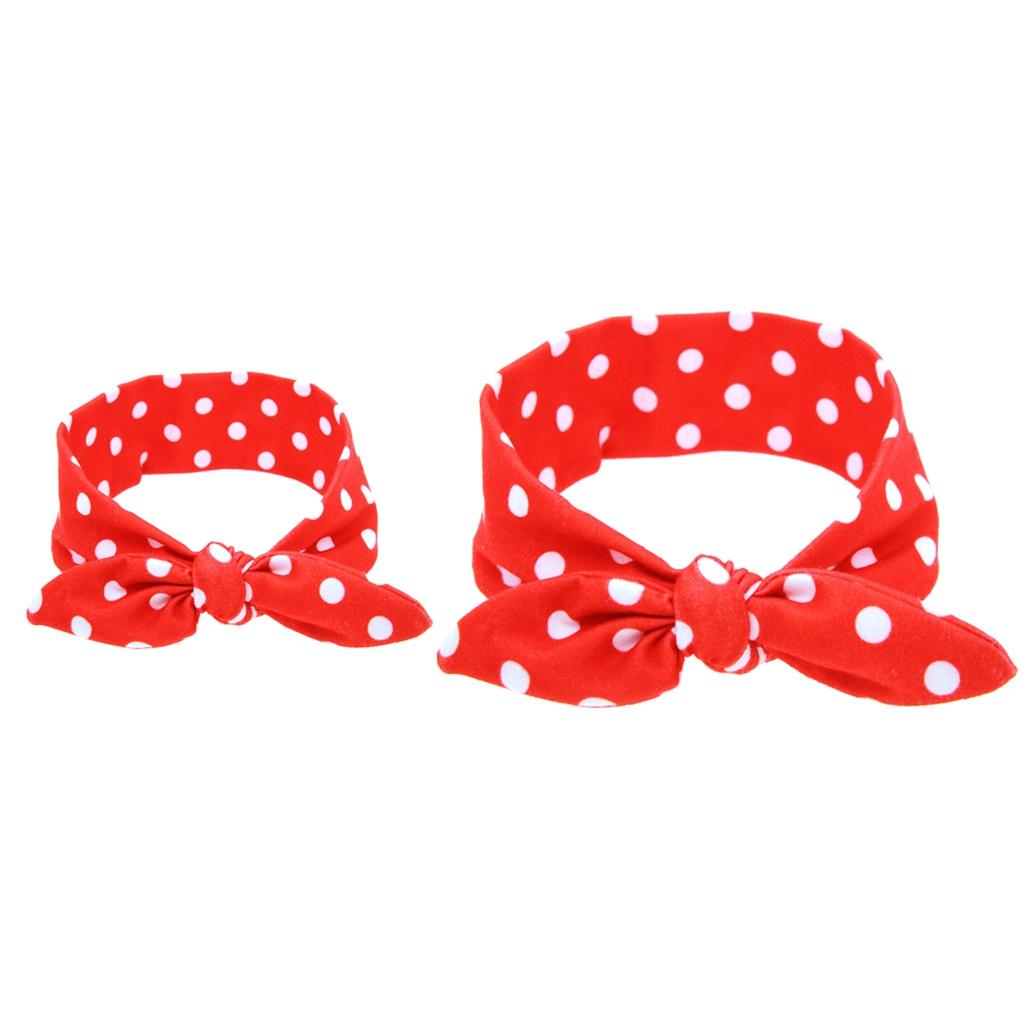 2Pcs Mom & Daughter Bow Knot Headband Hair Band Accessories Red Dot