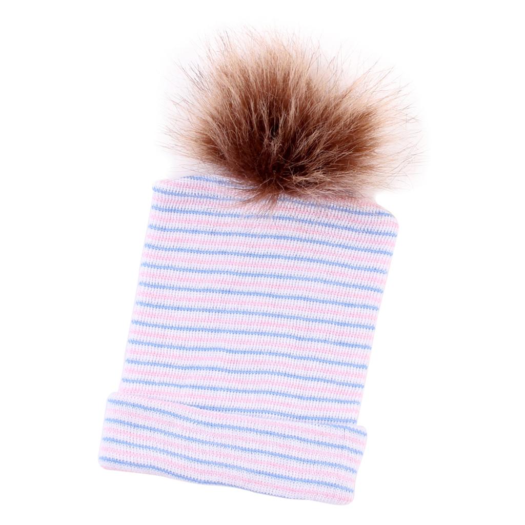 Cute Newborn Baby Soft Comfy Ball Hospital Cap Warm Beanie Hat  Stripe