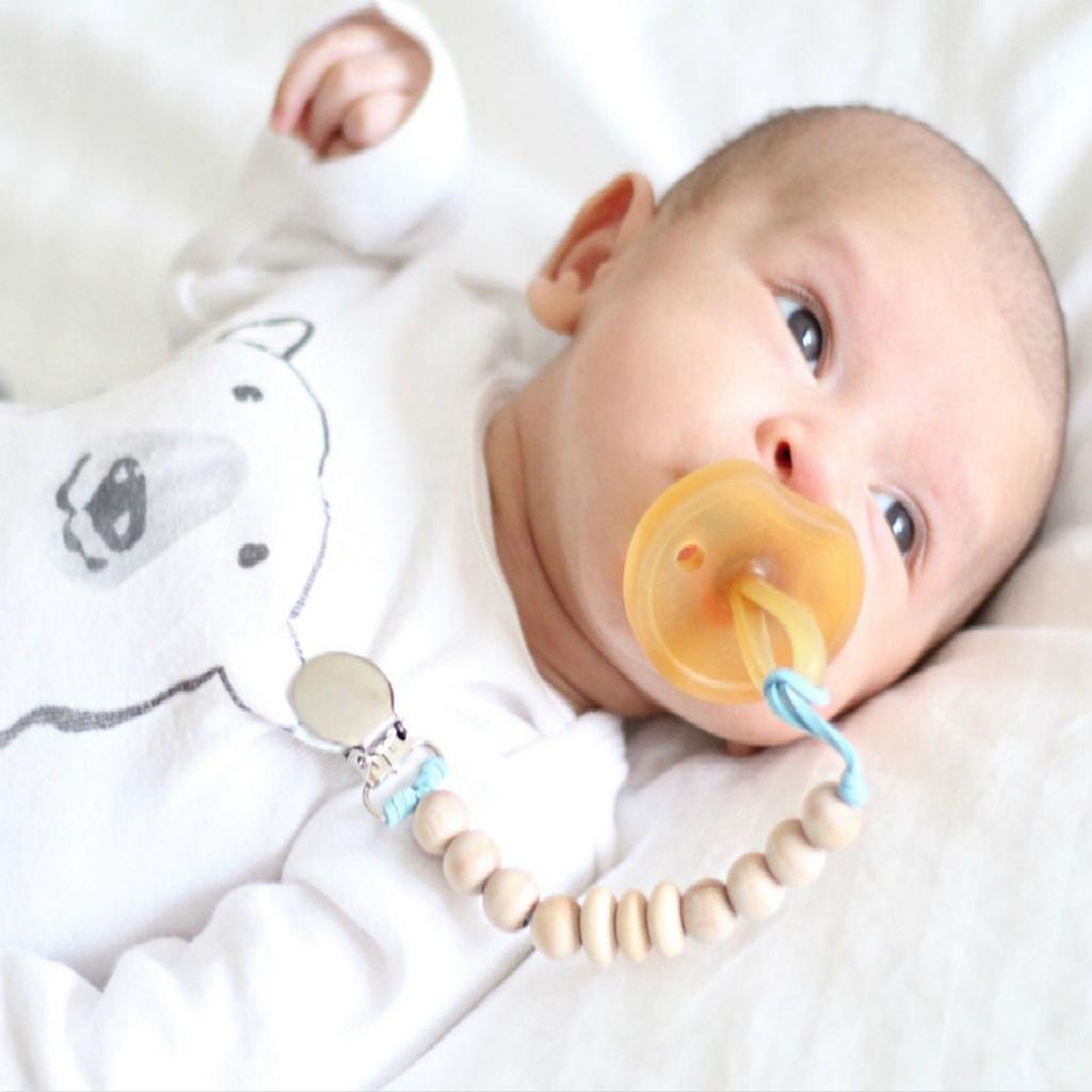 Baby Wood Beaded Pacifier Holder Clip Nipple Teether Dummy Strap Style 1