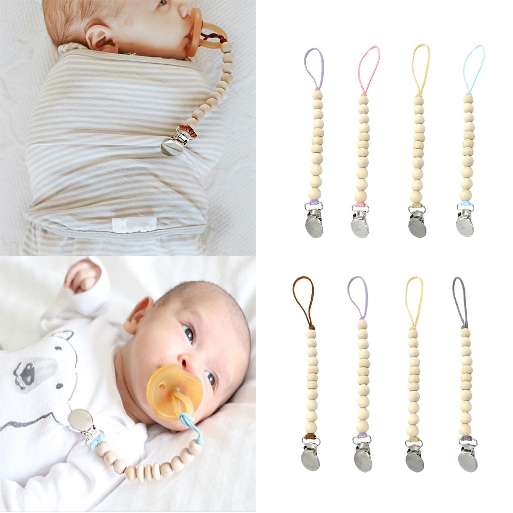 Baby Wood Beaded Pacifier Holder Clip Nipple Teether Dummy Strap Style 1