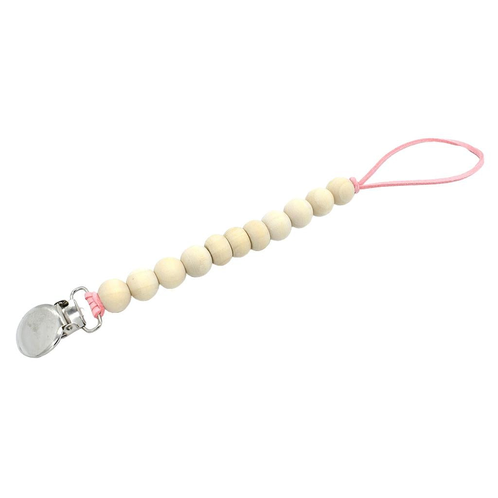 Baby Wood Beaded Pacifier Holder Clip Nipple Teether Dummy Strap Style 1