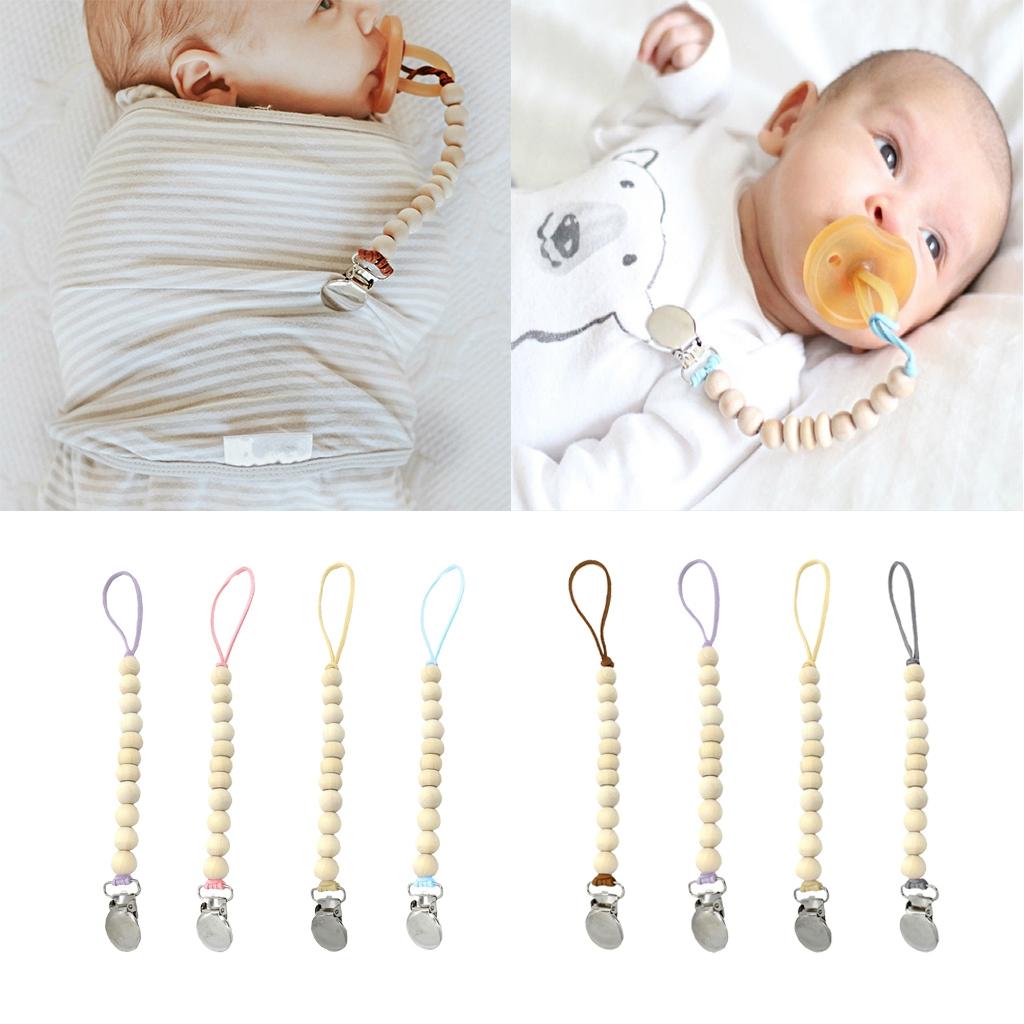 Baby Wood Beaded Pacifier Holder Clip Nipple Teether Dummy Strap Style 1