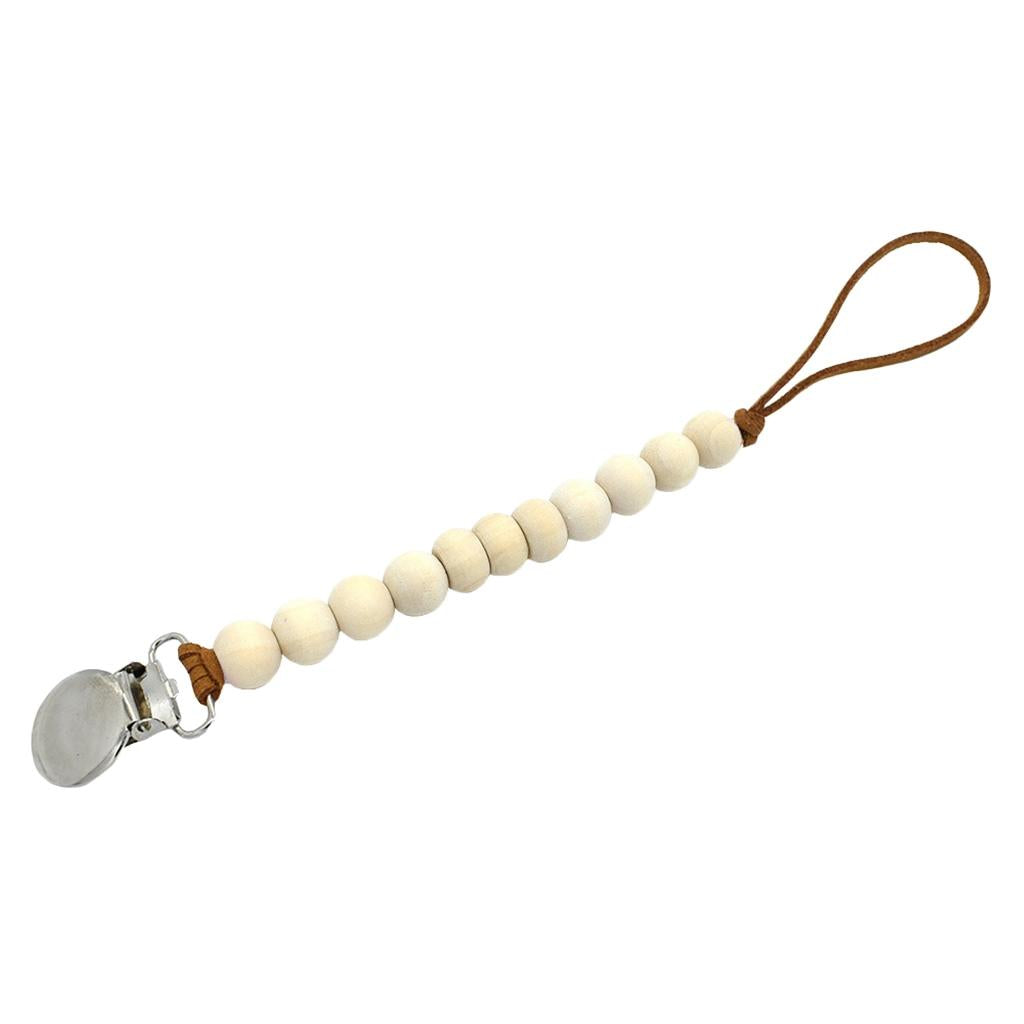 Baby Wood Beaded Pacifier Holder Clip Nipple Teether Dummy Strap Style 2