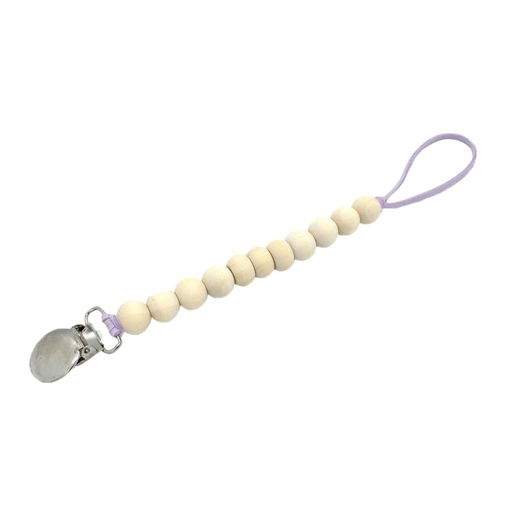 Baby Wood Beaded Pacifier Holder Clip Nipple Teether Dummy Strap Style 2