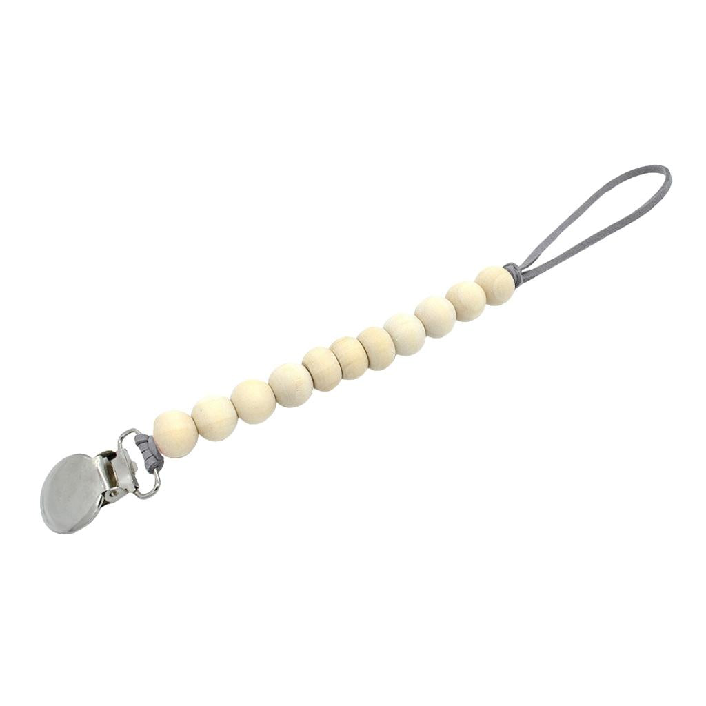 Baby Wood Beaded Pacifier Holder Clip Nipple Teether Dummy Strap Style 2